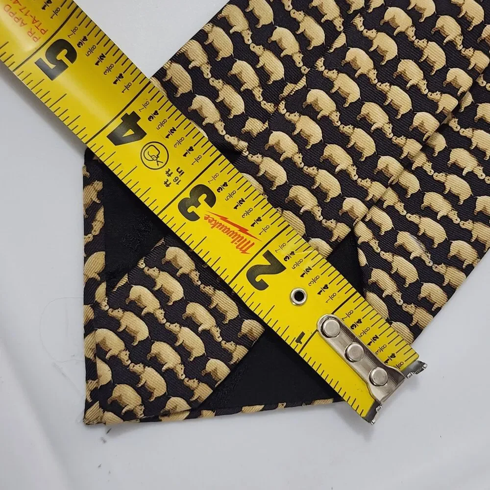 Vintage Banana Republic Silk Classic Neck Tie Italy Black Gold Hippo Novelty 56
